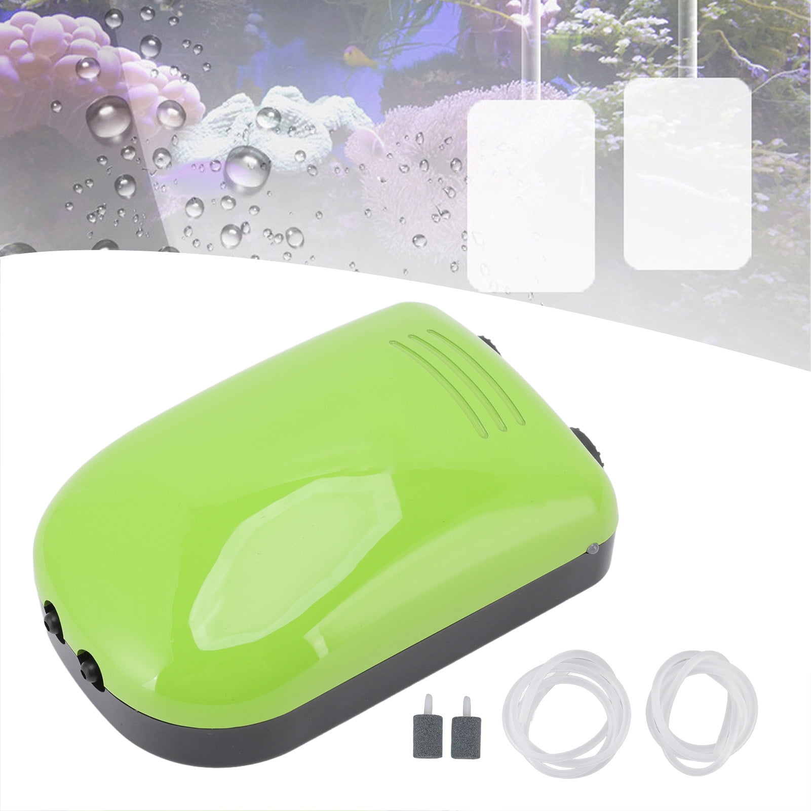 BIMZUC Quiet Rechargeable Aquarium Air Pump with 2 Outlets, Mini Portable Fish Tank Bubbler for Home and Outdoor Fishing, Built-in Battery Aerator (5.51 in / 14 cm)