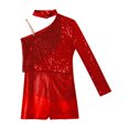 thumbnail image 5 of Traje de baile latino Cha-Cha Tango para niñas, mono metálico con borlas, cuello Halter, un hombro, lentejuelas brillantes, leotardo de patinaje artístico, 5 of 5