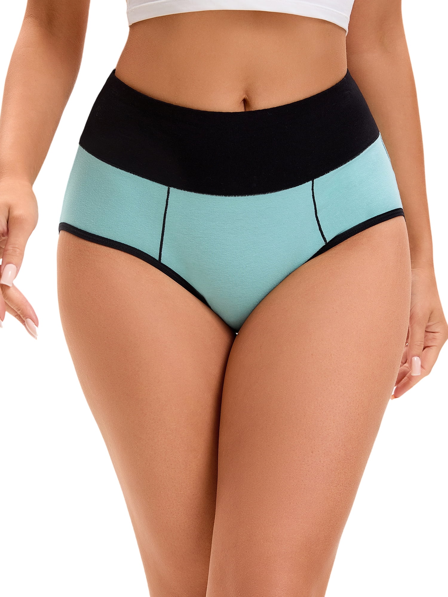 DARING DIVA Women's Tummy Control Color-Block Brief Panties M Green