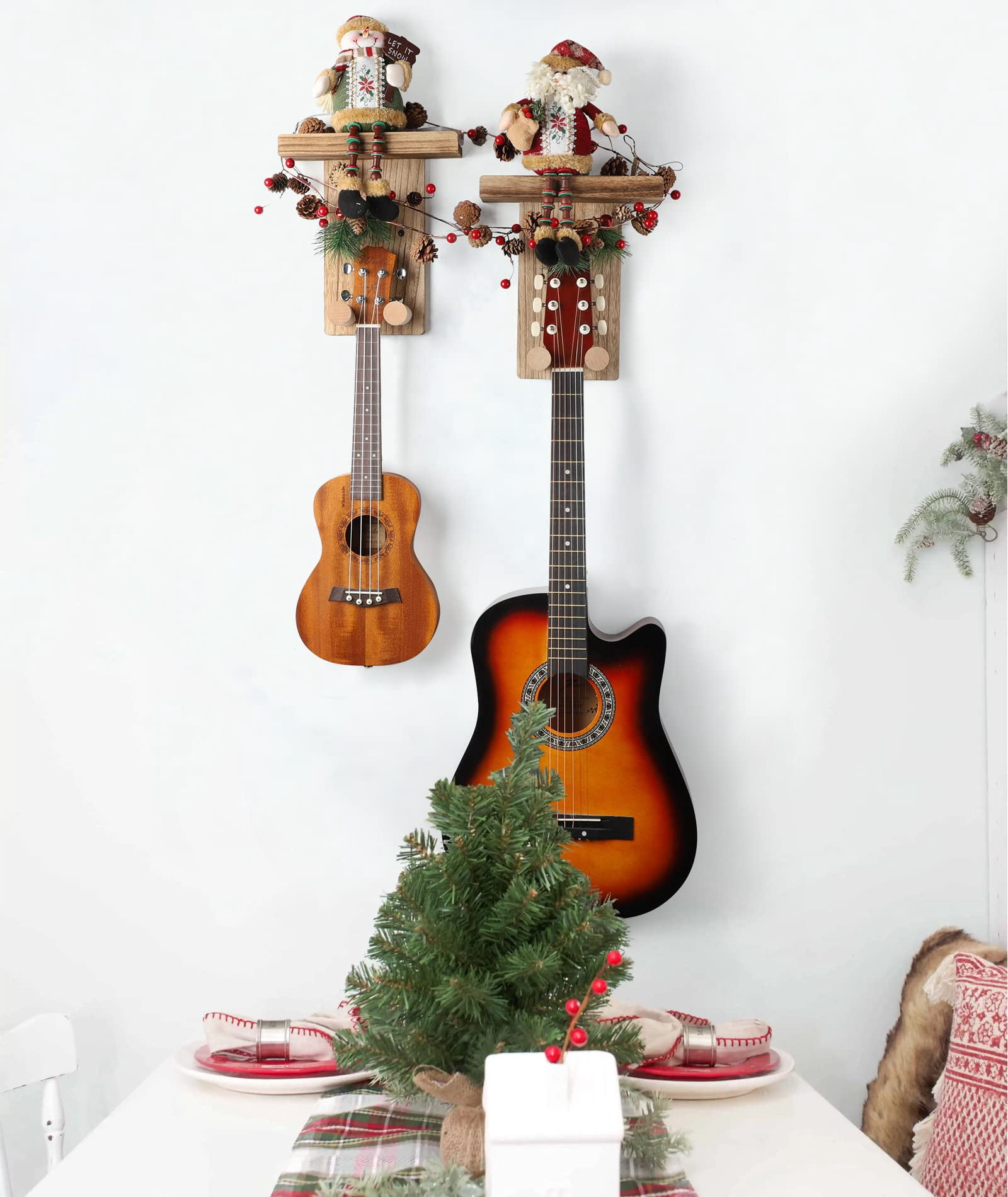 2 Pack Guitar Hanger Wall Shelf With Pick Holder Wood Rack For Acoustic  Electric Ukulele Bass Mandolin - Brown (patented)