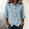 thumbnail image 2 of 2026 Womens Button-front Henley Shirts Lightweight Collared Plain Elbow Sleeve Clothes Top Dressy Vacation Casual Summer Outfits, 2 of 6