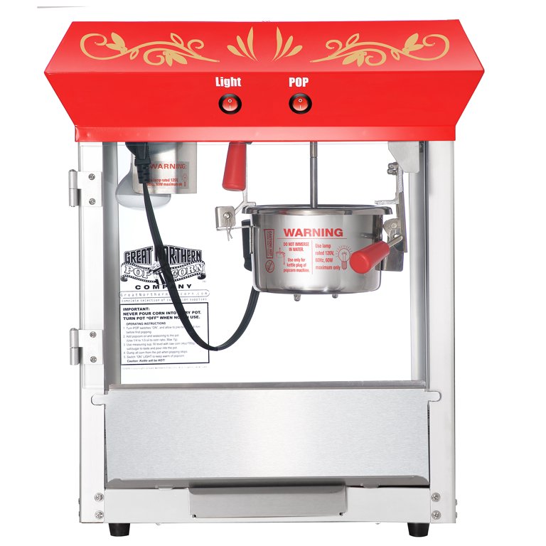 GREAT NORTHERN Foundation Series 850-Watt 8 oz. Red Hot Oil Popcorn Machine  with Stand and Cart 702720LUP - The Home Depot