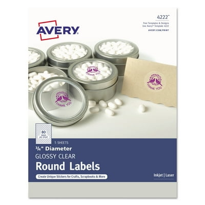 Avery Printable Self-Adhesive Permanent 34 Round ID Labels, InkjetLaser  Printers, 0.75 dia., Clear, 80Sheet, 5 SheetsPack -AVE4222
