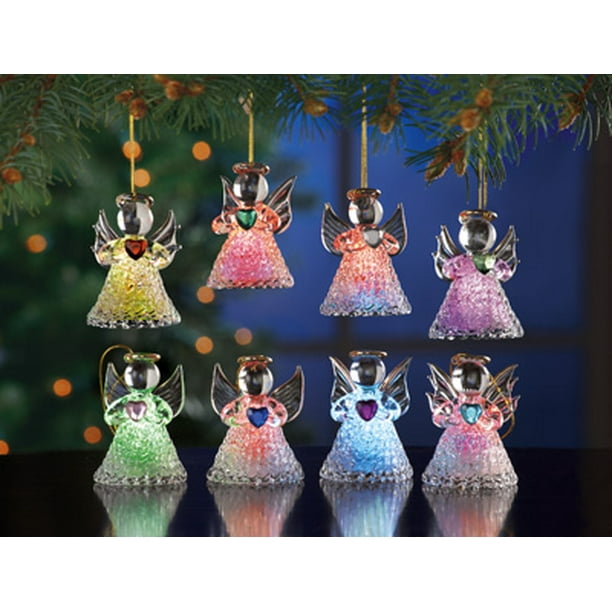 Color Changing Glass Angel Ornaments Set Of 8