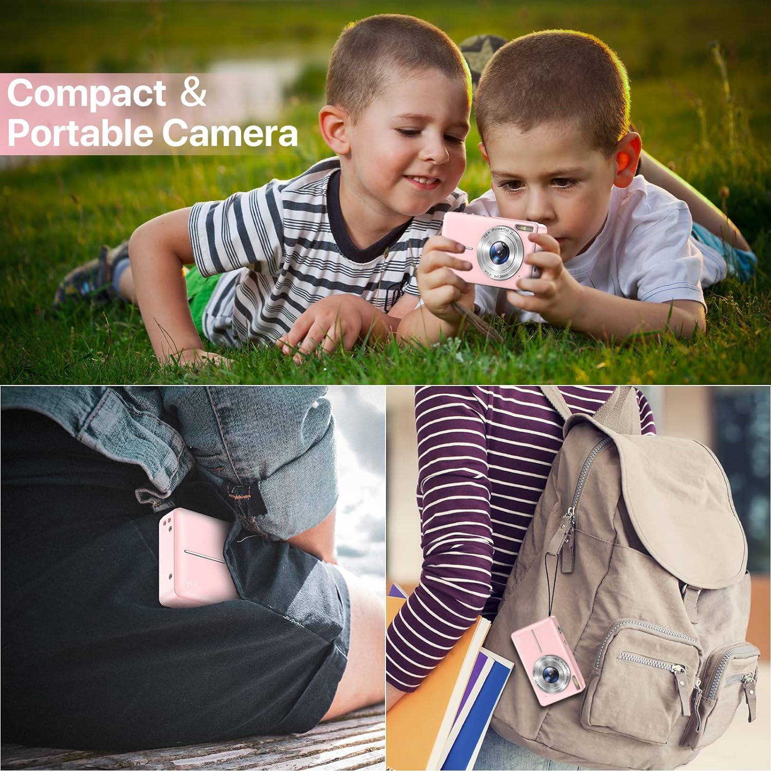 Digital Camera Kids Camera with 32GB Card FHD 1080P 44MP Portable Mini Vlogging Camera for Kids Teens Seniors