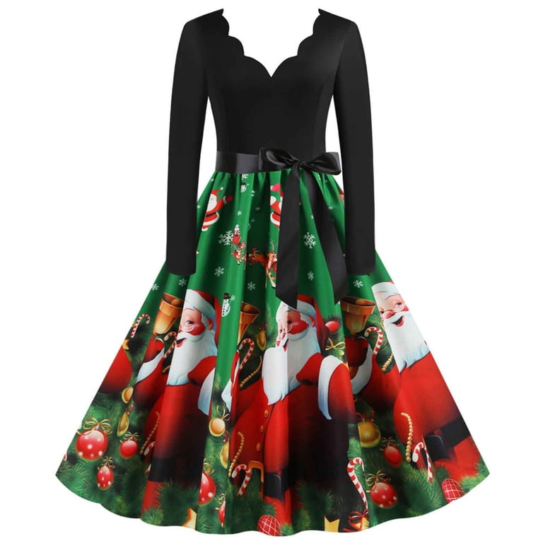 elegant christmas dresses for women over 50 Retro Stage Vintage Christmas Swing Dress