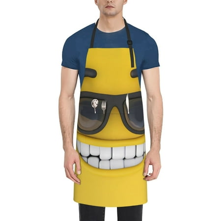 

Qekee Smiling With Sunglasses Print Waterproof Apron with Pockets Adjustable Cooking Aprons Kitchen Bib for Baking Household Cleaning