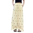 thumbnail image 2 of Girls Cute Bow Print Wide Leg Pants, Elastic Waist Loose Casual Trousers with Pockets Yellow 9-10Y, 2 of 9