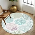 thumbnail image 3 of Round Rugs 5 Ft, Ocean Coastal Non Slip Area Rugs for Kitchen Bedroom Entryway, Sage Green Turquoise Coral Shell Starfish Washable Carpet Runner Rug Floor Mats for Bedroom Home Decor, 3 of 9