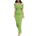 thumbnail image 2 of ZZwxWA Womens Off The Shoulder Sexy Skinny Fit Cocktail Party Dress Solid Color Oversize Maxi Long Dress Short Sleeve Backless Formal Gown Green Medium, 2 of 6