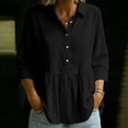 thumbnail image 5 of Edvintorg Summer Tops for Women Cotton And Linen Turndown Collar 3/4 Sleeve Casual Loose Shirts with Button Women's Blouses Black XXL, 5 of 6