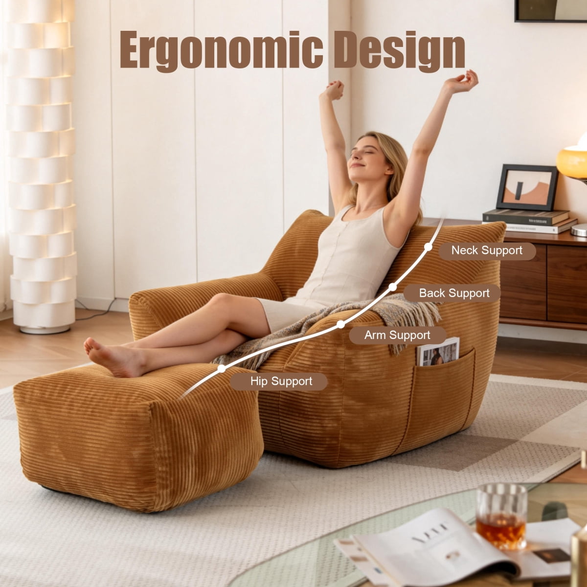 Miekor Furniture Bean Bag Chair for Adults, Oversized Comfy Beanbag Living Room Lazy Sofa for Bedroom & Dorm No5958