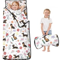 Dachshunds with Flowers Toddler Nap Mats for Kids Preschool,Sleeping Mat Bag or Kids,Toddler Sleeping Bag,Toddler Nap Mat or Daycare