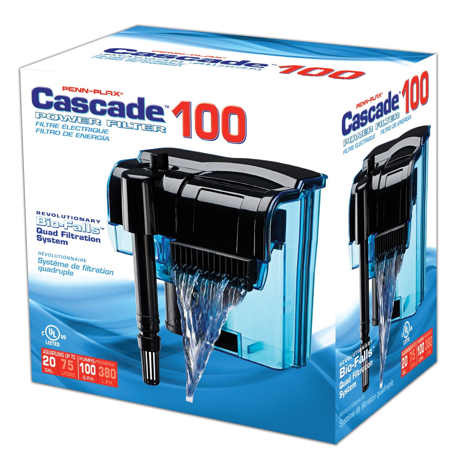 Penn-Plax Cascade 80 Power Aquarium Filter – Hang-on Filter with Quad Filtration