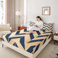 thumbnail image 4 of Homewish Teens Bohemian Aztec Queen Sheet Sets, Wheat Navy Stripe Lines Flat Sheet, Fashion Abstract Ombre Queen Fitted Sheet, Ultra Soft Bedroom Decor, 4-Piece, 4 of 7