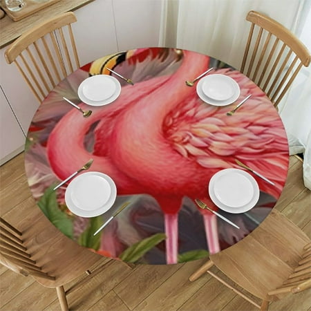 

BCIIG Flamingo Flowers Kitsch Round Table Cover Stain Resistant Washable Indoor Outdoor Tablecloth Kitchen Dining Wedding Parties Decor 100% Polyester Fiber 54 -58