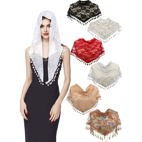 6 Pieces Triangle Women Church Veil Lace Mantilla Wedding Shawl Catholic Floral Scarf Catholic Cover for Cathedral