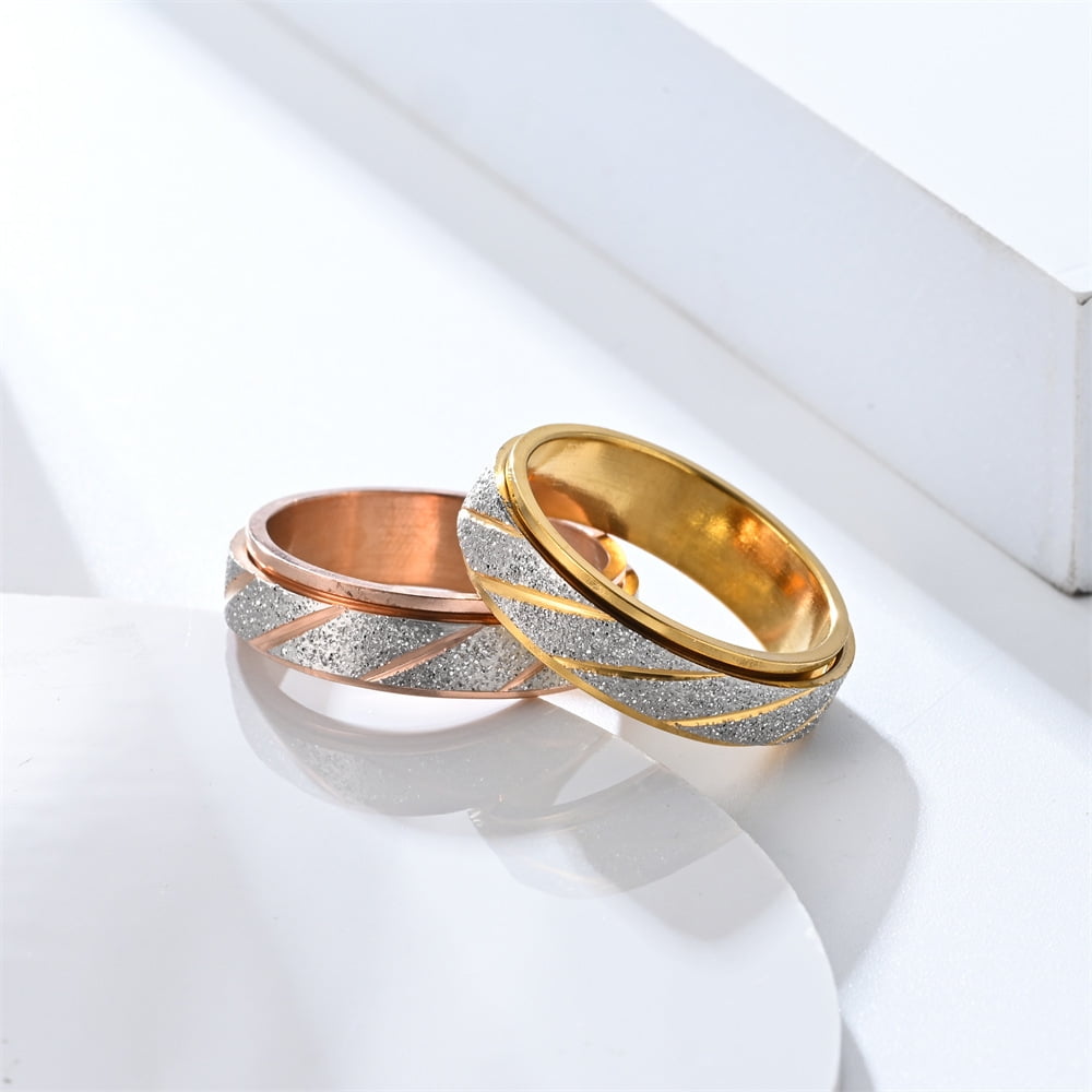 Anxiety Fidget Spinner Rings for Men Women Wave Pattern 14K Yellow Gold Spinning Rotatable Ring Punk Rock Anti Stress Jewelry
