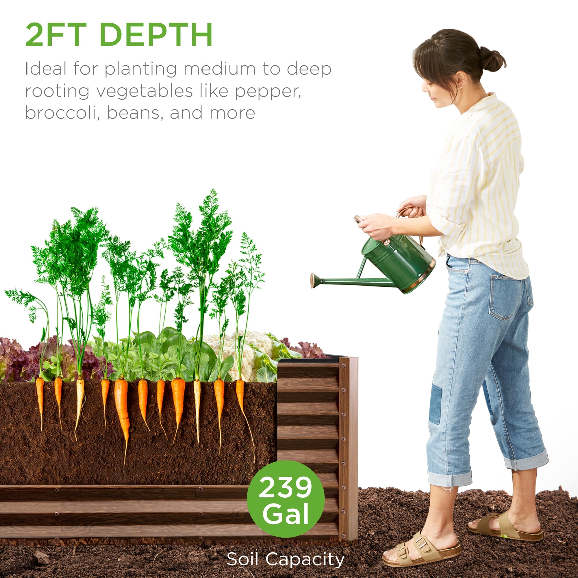 Best Choice Products 8x2x2ft Raised Metal Outdoor Garden Bed for Flowers Vegetables Herbs - Dark Brown Wood Grain