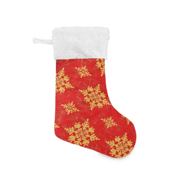 Christmas Stocking with Hanging Loop for Family Holiday Ornament Golden Snowflakes