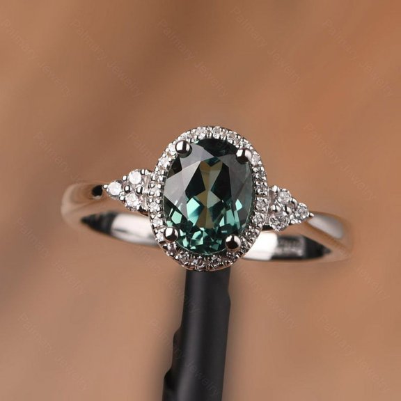 Teal sapphire solitaire wedding ring Oval cut east to west ring sterling silver