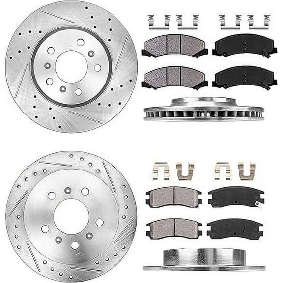 Callahan Brake Parts Brake Kit for Chevrolet Impala 2006-2010, Chevrolet Monte Carlo 2006-2007 Front and Rear Drilled and Slotted Brake Rotors with Ceramic Brake Pads EBYK010436