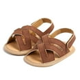thumbnail image 4 of GYRATEDREAM Infant Baby Boys Girls PU Leather Soft Open Toe Sandals Toddler Summer Criss Cross Sandals Flower Princess Flat Shoes Brown for 0-18 Months, 4 of 8