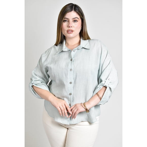 Camisa de lino Roman Fashion /Tallas Extras, 5123 (Menta) verde claro 42