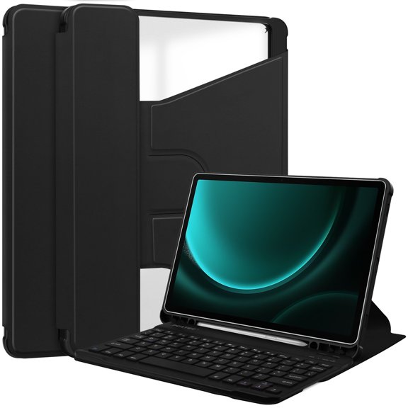 Leyfeng Keyboard Case, 360° Rotating Leather Case, Bluetooth Keyboard Case for Samsung Tab S9 Fe