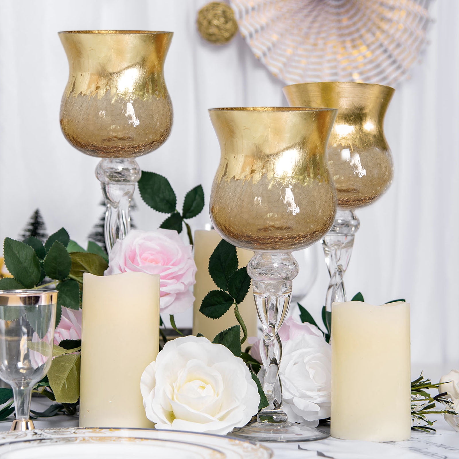 Clear Set of 3 Hurricane Long Glass Candle Holders Vases Wedding CENTERPIECES 