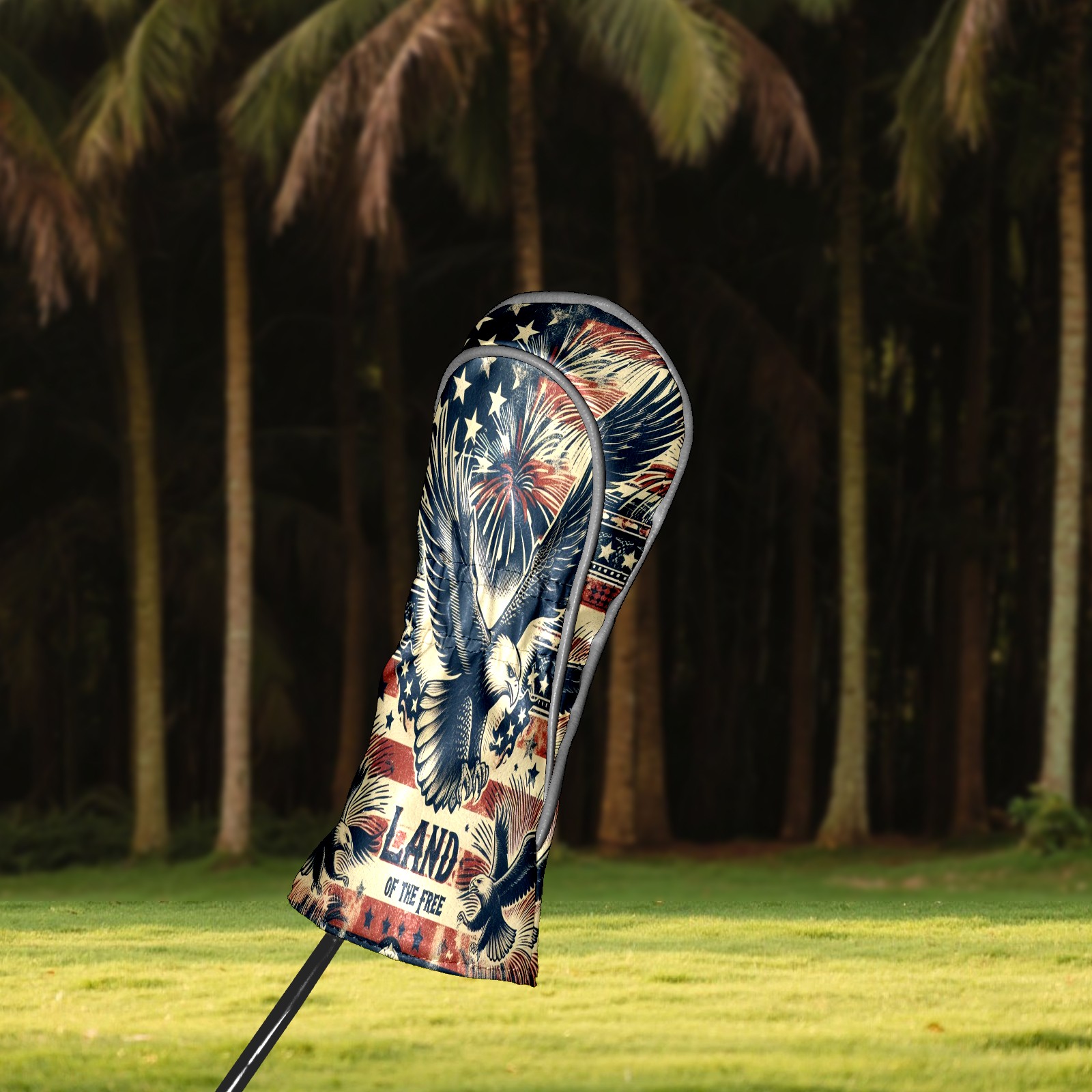 Golf Club Covers, Dark Blue Americana Eagle Premium PU Leather Driver Hybrid Putter Head Covers with Velvet Lining, Waterproof Golf Gifts for Men Women