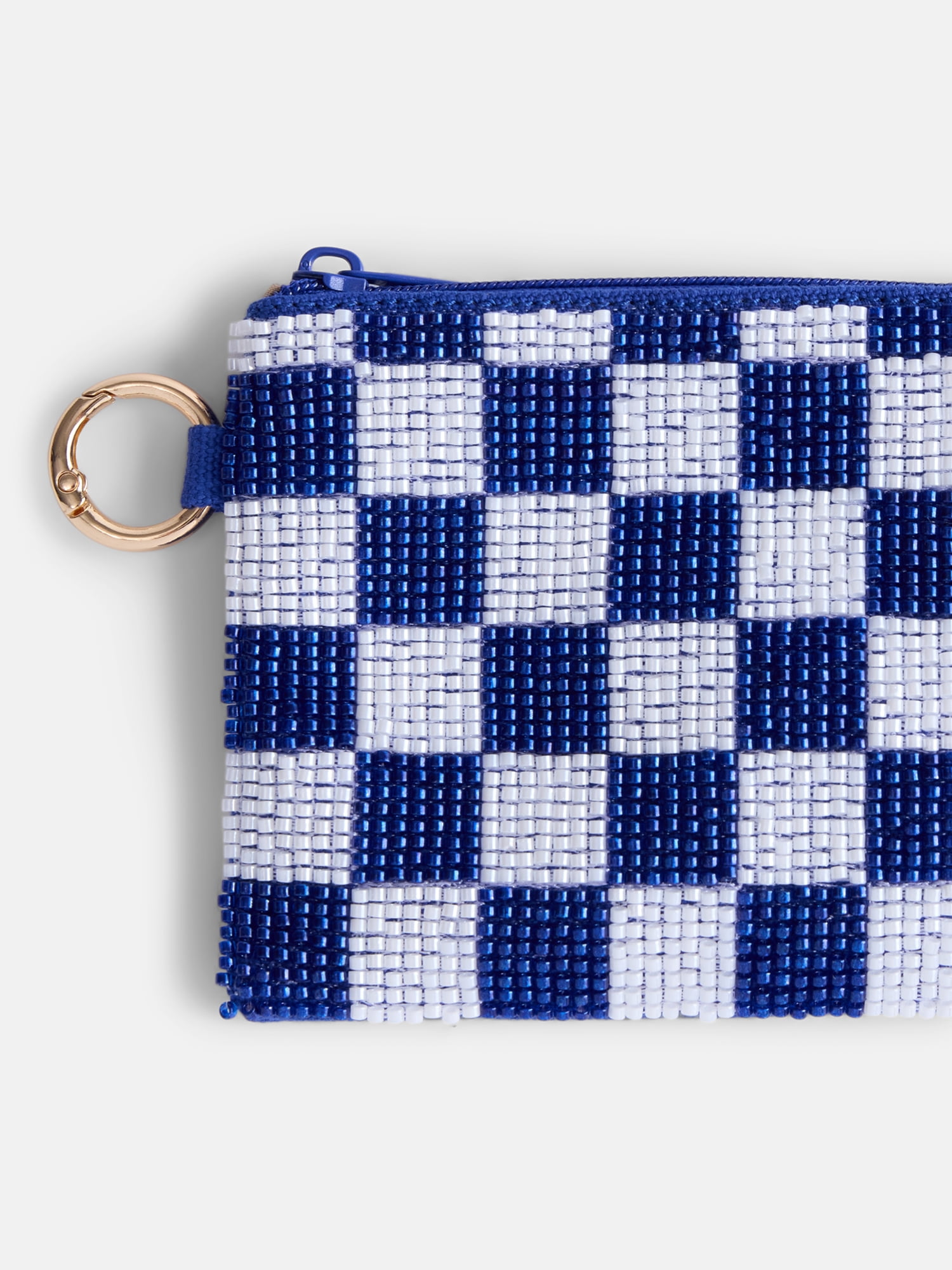 No Boundaries Women’s Game Day Checkered Beaded Pouch, Blue Checkered