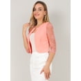 thumbnail image 4 of INSPIRE CHIC Cárdigans elegantes con cuello redondo y mangas 3/4 de encaje transparente para mujer Rosa L, 4 of 6