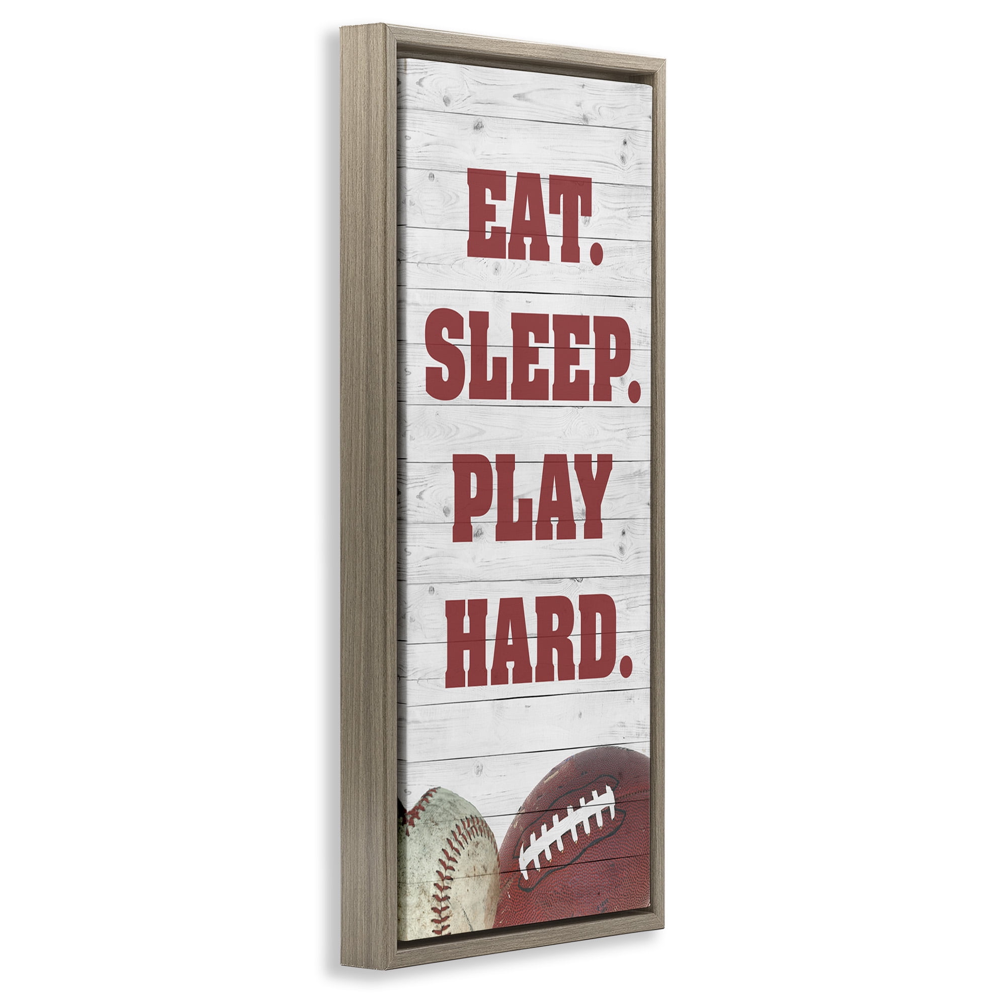 Stupell Industries Eat Sleep Play Hard Sports Sports Painting Brown Floater Framed Canvas Art Print Wall Art, 15 x 31