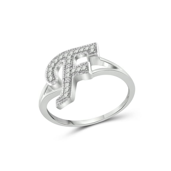 JewelersClub Accent White Diamond Initial Letter Ring for Women | Customizable Sterling Silver F Alphabet Monogram Ring for Girls | Cursive Script Capital Letters | Personalized Jewelry Gift for Her