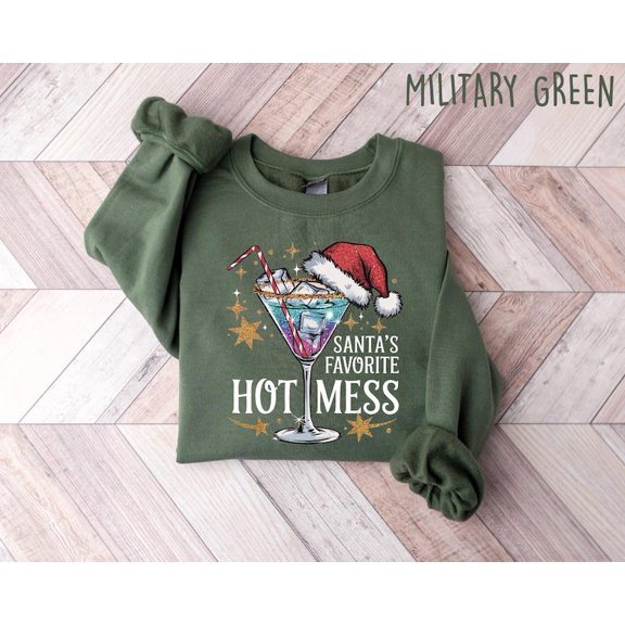 Santa's Hot Mess Sweater, Christmas Martini Hoodie, Christmas Drink Sweatshirt, Christmas Party Sweatshirt, Drink Sweater For Women