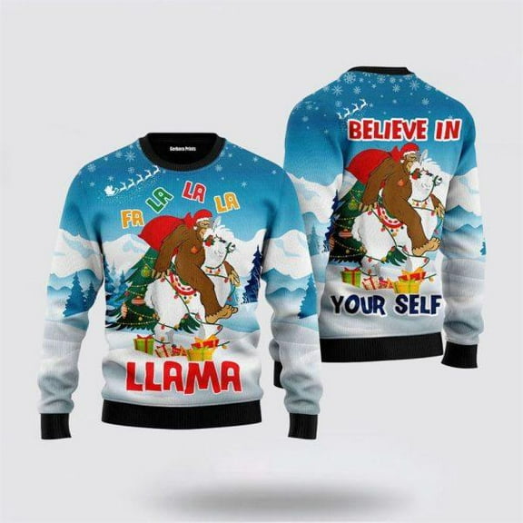 Bigfoot Riding Llama Ugly Christmas Sweater For Men & Women – Gifts For Bigfoot Lovers
