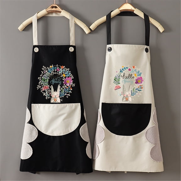 Walbest Waterproof Oil-Proof Cartoon Wreath Rabbit Printed Apron for Kitchen Nail Shop Apron