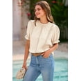 thumbnail image 4 of PRETTYGARDEN Womens Summer Tops Trendy Mock Neck Puff Sleeve Blouse Dressy Casual Business Western Shirts Spring Clothes, 4 of 9