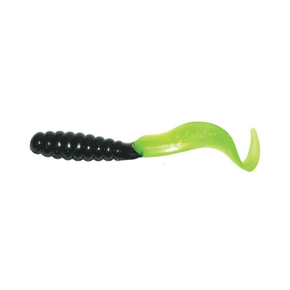 Mister Twister Meeny Curly Tail 3" Grub Black/Chartreuse Pearl Tail 20PK