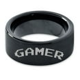 thumbnail image 2 of Tungsten Gamer Typography Writing Band Ring 9mm Men Women Comfort Fit Black Flat Cut Brushed Polished, 2 of 4