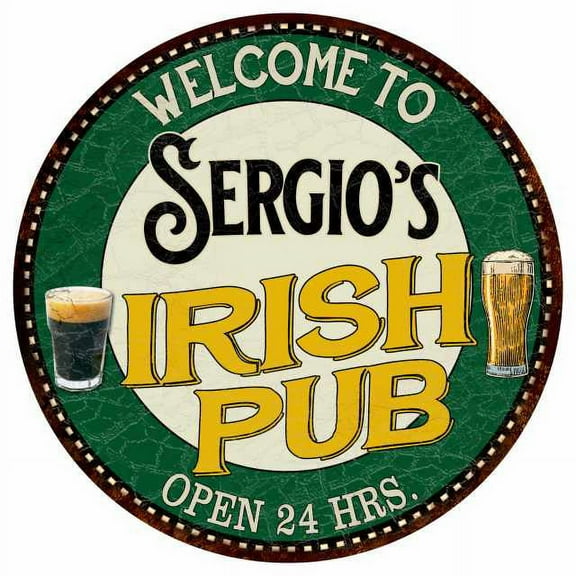 Sergio's Irish Pub 14" Round Metal Sign Kitchen Bar Wall Decor 100140036348