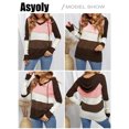 thumbnail image 3 of Asyoly Women Color Block Hooded Sweaters Long Sleeve V Neck Drawstring Hoodies Pullover Sweatshirts Casual Loose Jumper Lightweight Knitwear, 3 of 5