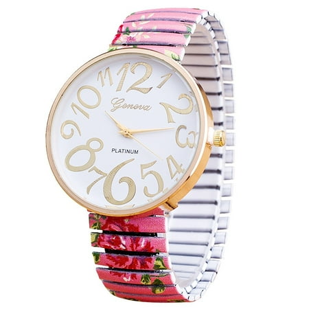 Big Face Easy to Read Numbers Light Pink Stretch Band Flower Rose Design