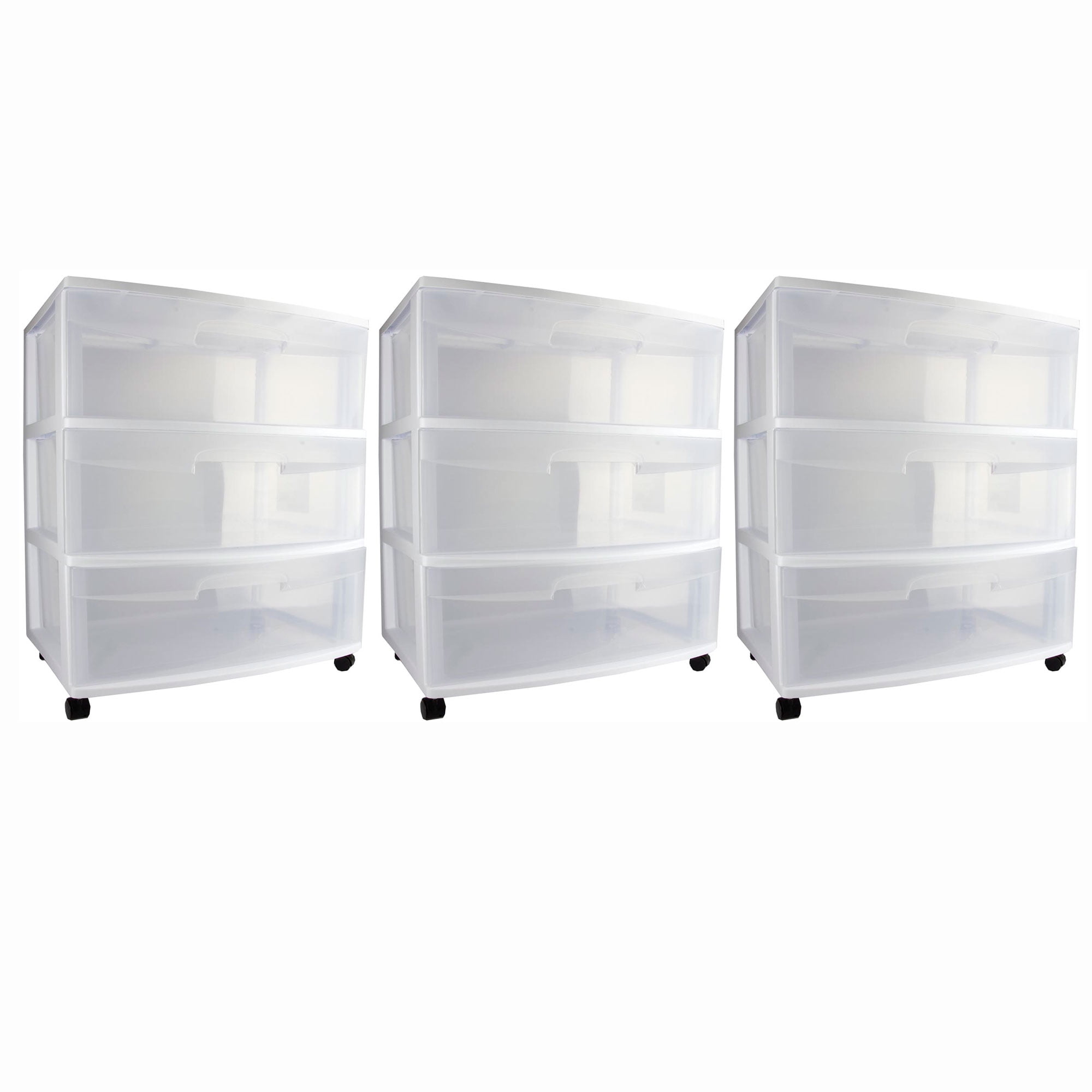 Sterilite Home 3 Drawer Wide Storage Cart Portable Container w/Casters