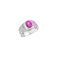 thumbnail image 4 of RYLOS Men's Rings 14K White Gold Designer Nugget Ring Oval 9X7MM Gemstone & Diamonds  Star Ruby July Birthstone Rings For Man Size 12, 4 of 8