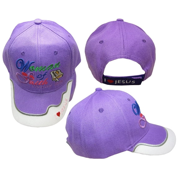 Woman of Faith Proverbs Christian Jesus Purple White Embroidered Cap Hat