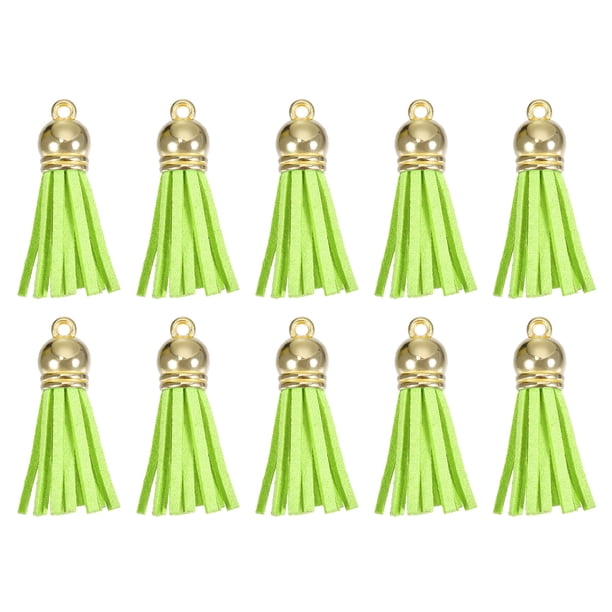 Uxcell 20Pack 1.5" Borlas de Cuero Llavero Encanto con Tapa Dorada para DIY, Verde