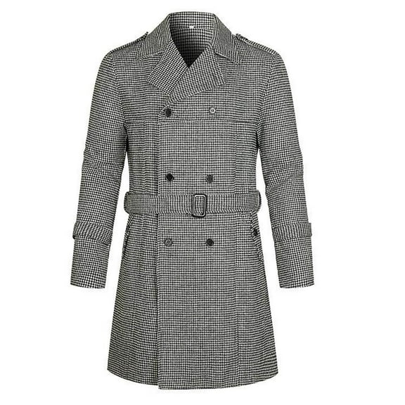 Herrnalise The New Casual Trench Coat With Plaid Striped Shoulder Straps And Double Breasted Belt Long Sleeve Hoodless Casual Outwear & Jackets Black