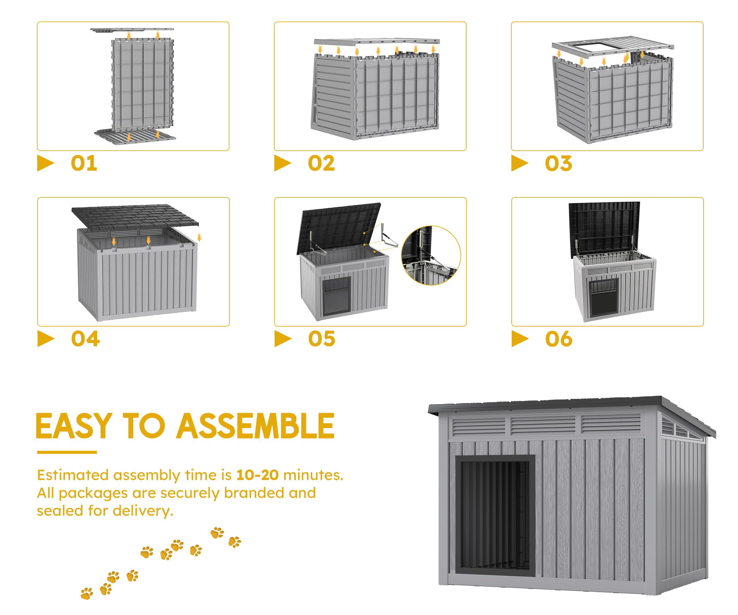 Weatherproof Indoor/Outdoor Dog House for Medium to Large Dogs - Large 42.87×32.95×31.61, Removable Floor, Spacious Interior, Gray, Durable, All-Weather Protection